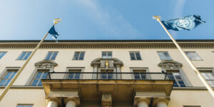 Stockholm School of Economics front against blue sky
